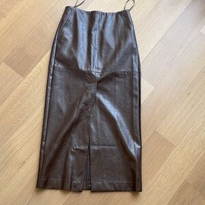 Faux Leather Maxi Skirt in Dark Brown